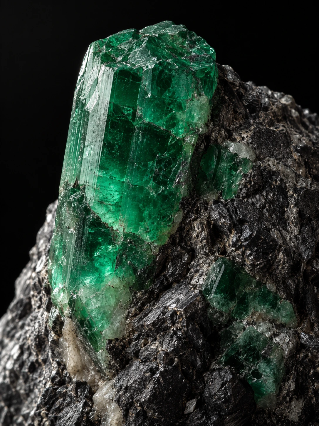 Emerald crystal in dark host rock — illustrative image